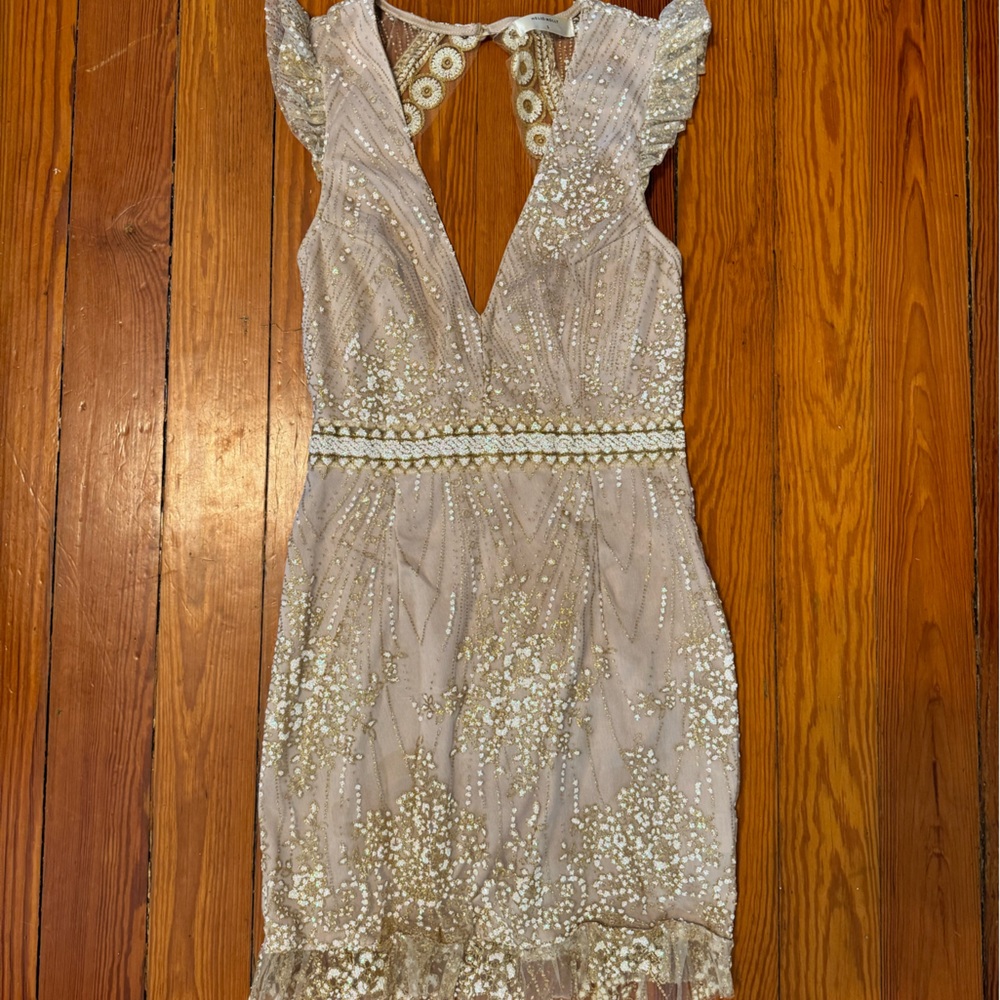 Hello Molly Ivory and Gold Embellished Mini Dress